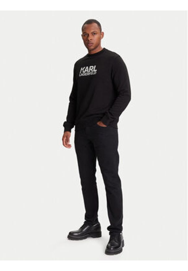 Karl Lagerfeld - KARL LAGERFELD Bluza 705091 553917 Czarny Regular Fit. Typ kołnierza: dekolt w karo. Kolor: czarny. Materiał: bawełna