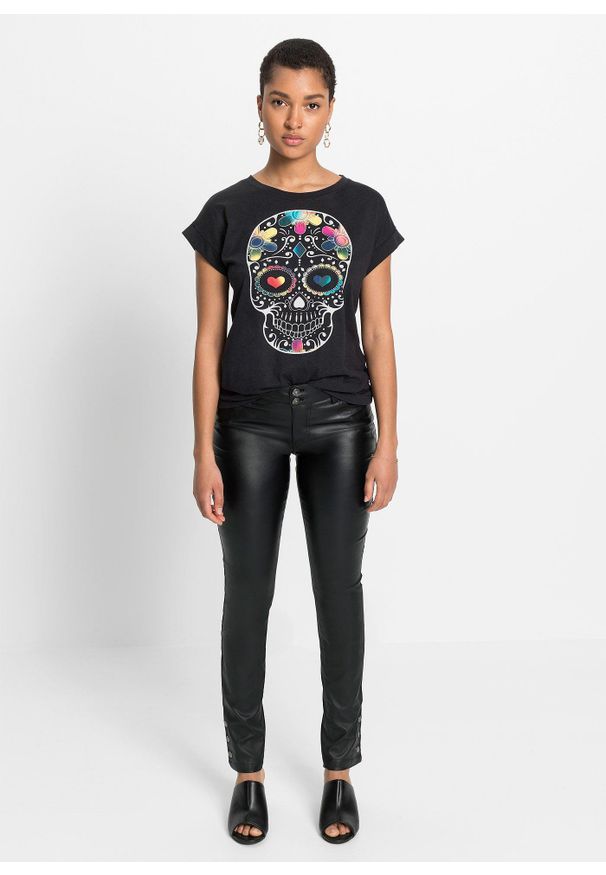 bonprix - T-shirt z miękkiego materiału z domieszką wiskozy. Kolor: czarny. Materiał: materiał, wiskoza. Wzór: nadruk