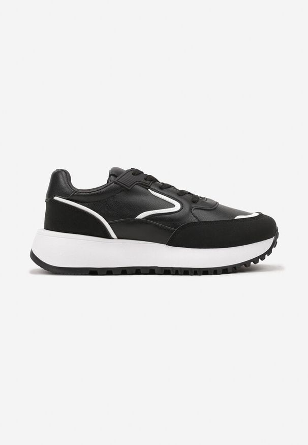Renee - Czarne Sneakersy na Płaskiej Podeszwie z Geometrycznym Motywem Erithnia. Okazja: na spotkanie biznesowe. Kolor: czarny. Materiał: jeans. Wzór: geometria. Obcas: na płaskiej podeszwie