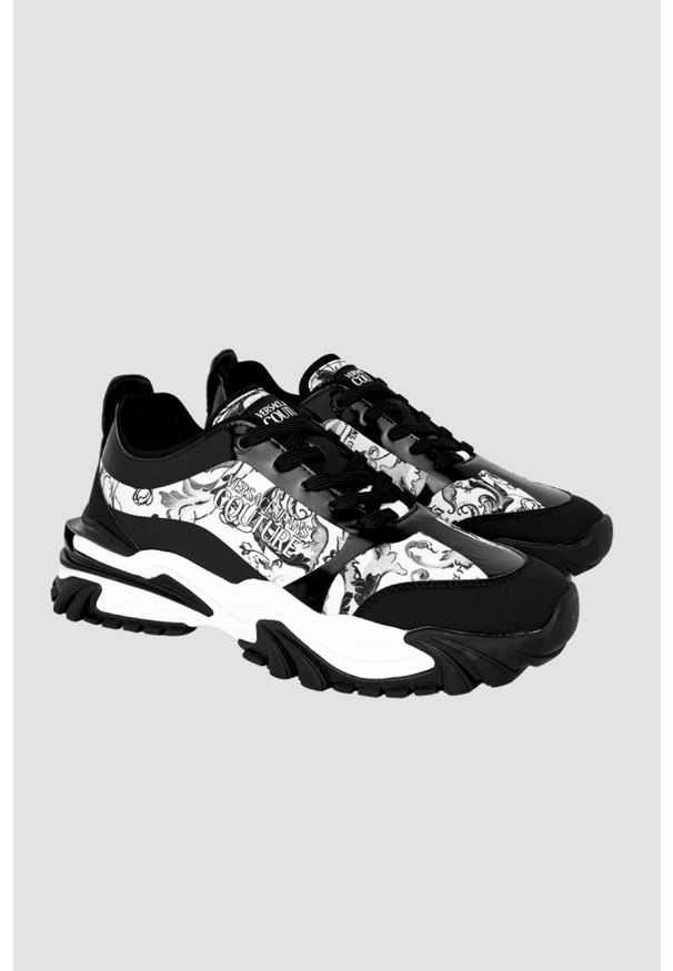 Versace Jeans Couture - VERSACE JEANS COUTURE Czarno-białe sneakersy męskie Fondo New Trail Trek Dis. 10, Rozmiar 42. Okazja: na co dzień. Kolor: biały. Materiał: materiał