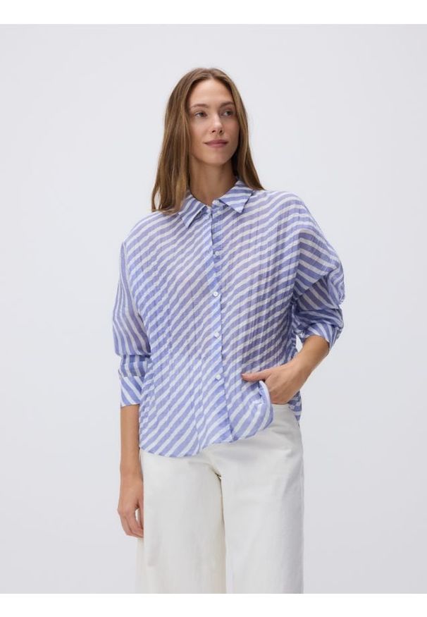 Reserved - Wzorzysta koszula z wiskozą - granatowy. Kolor: niebieski. Materiał: wiskoza