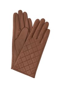Ochnik - Skórzane brązowe rękawiczki damskie. Kolor: brązowy. Materiał: skóra. Wzór: aplikacja. Styl: klasyczny, elegancki