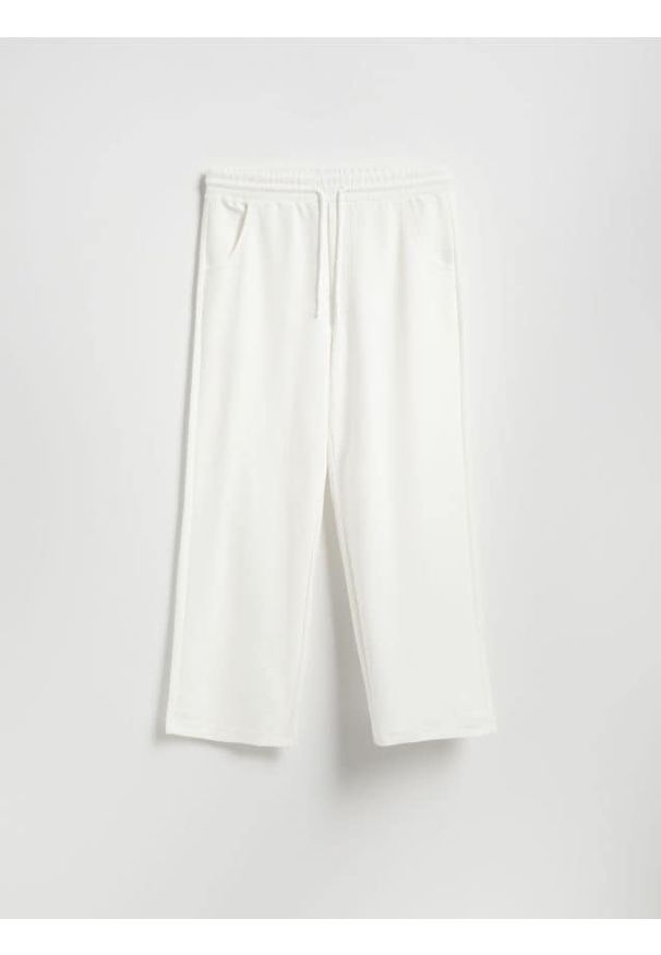 Reserved - Spodnie wide leg z wiązaniem - złamana biel. Materiał: dzianina, bawełna