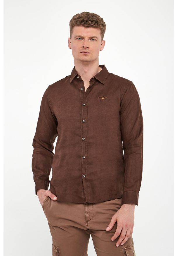 Aeronautica Militare - Koszula męska lniana AERONAUTICA MILITARE. Materiał: len