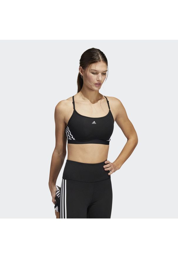 Stanik fitness cardio Adidas Aeroreact Training Light-Support 3-Stripes Bra. Kolor: biały, wielokolorowy, czarny. Materiał: materiał. Sport: fitness