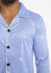 Born2be - Jasnoniebieska Bawełniana Piżama 2-częściowa z Koszulą i Spodniami Lallitte. Kolor: niebieski. Materiał: bawełna. Wzór: aplikacja #2