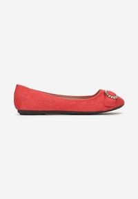 Renee - Czerwone Balerinki Laomedelia. Nosek buta: okrągły. Zapięcie: bez zapięcia. Kolor: czerwony. Wzór: jednolity, aplikacja. Styl: elegancki #2