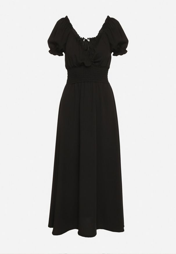 Born2be - Czarna Sukienka Ozdobiona Bufkami Dolinossa. Okazja: na co dzień. Kolor: czarny. Wzór: aplikacja. Sezon: lato. Styl: casual