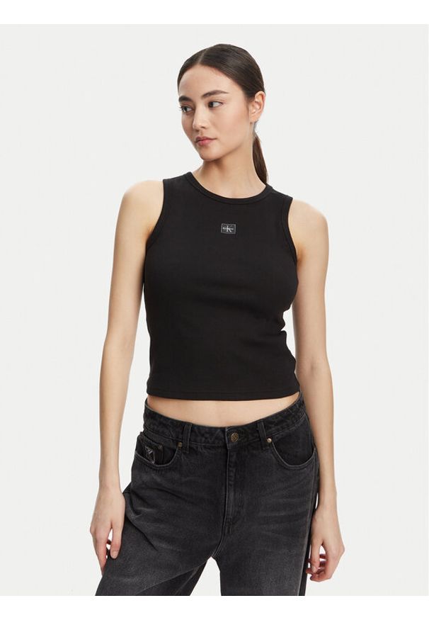 Calvin Klein Jeans Top LV047C201G Czarny Slim Fit. Kolor: czarny. Materiał: bawełna