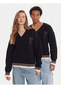 AMI PARIS Sweter UKS268.KN0068 Granatowy Regular Fit. Kolor: niebieski. Materiał: wełna