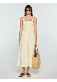 Big-Star - Sukienka damska midi na ramiączkach w drobne paseczki jasnożółta Gopisi 200. Kolor: żółty. Materiał: bawełna, tkanina. Długość rękawa: na ramiączkach. Długość: midi #1