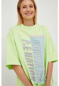 P.E Nation t-shirt damski kolor zielony. Kolor: zielony. Materiał: bawełna. Długość rękawa: krótki rękaw. Długość: krótkie. Wzór: nadruk #4