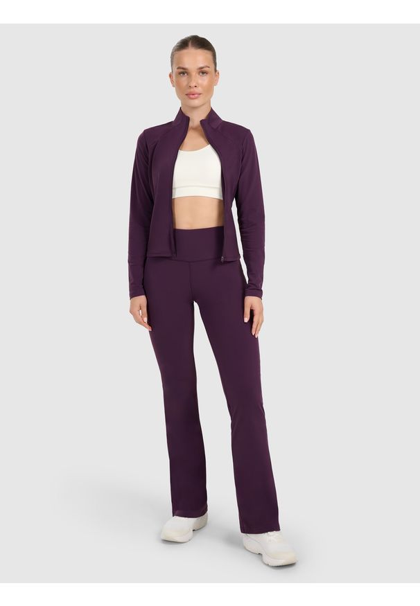 4f - 4F Legginsy z rozszerzanymi nogawkami damskie - fioletowe L. Okazja: na co dzień. Kolor: fioletowy. Materiał: elastan, syntetyk, materiał. Wzór: gładki. Styl: casual, elegancki. Sport: fitness