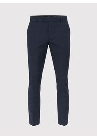 Pako Lorente - PAKO LORENTE – Granatowe spodnie garniturowe w subtelną kratę. Kolor: niebieski. Materiał: wełna. Styl: klasyczny, elegancki #1
