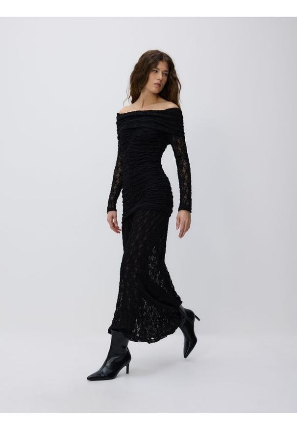 Reserved - Strukturalna sukienka maxi - czarny. Kolor: czarny. Materiał: dzianina. Długość: maxi