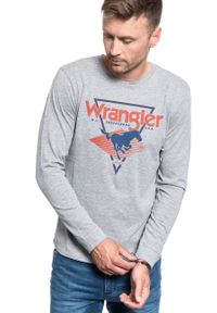 Wrangler - WRANGLER LS MODERN AMERICANA MĘSKA KOSZULKA LONGSLEEVE MID GREY MEL W7G0D3X37. Kolor: szary. Długość rękawa: długi rękaw