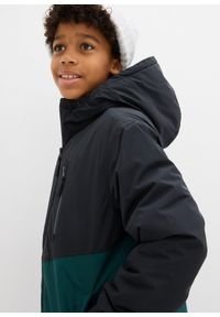 bonprix - Wodoodporna kurtka zimowa z kapturem i blokami kolorów. Typ kołnierza: kaptur. Kolor: zielony. Sezon: zima #2