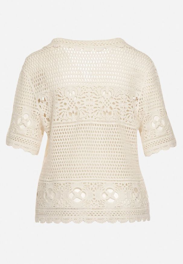 Born2be - Beżowy Bawełniany Kardigan Ażurowy z Krótkim Rękawem i Guzikami Meaiana. Okazja: na co dzień. Kolor: beżowy. Materiał: bawełna. Długość rękawa: krótki rękaw. Długość: krótkie. Wzór: ażurowy. Styl: klasyczny, casual, elegancki