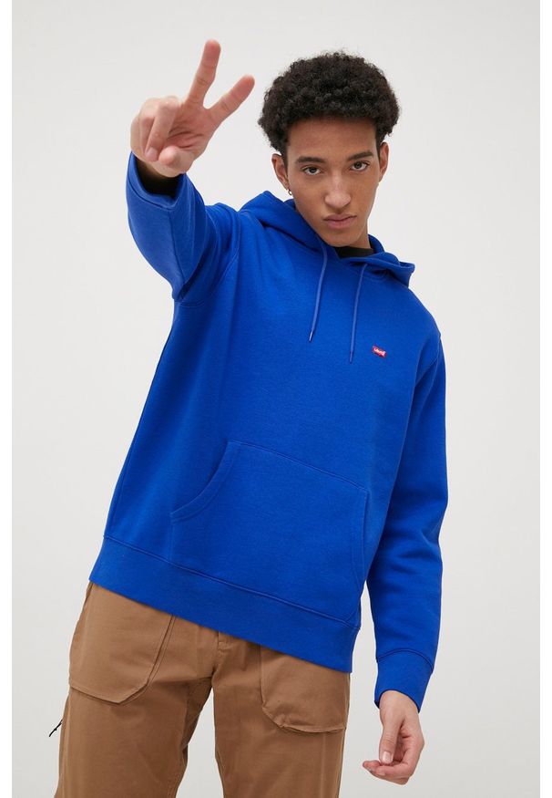 Levi's® - Levi's bluza męska z kapturem gładka. Okazja: na spotkanie biznesowe, na co dzień. Typ kołnierza: kaptur. Kolor: niebieski. Materiał: dzianina. Wzór: gładki. Styl: casual, biznesowy