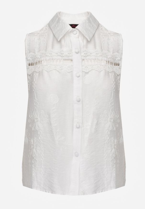 Renee - Biała Boho Koszula z Wiskozy Bez Rękawów Zdobiona Haftem Melirianne. Kolor: biały. Materiał: wiskoza. Długość rękawa: bez rękawów. Wzór: aplikacja, haft. Sezon: lato. Styl: boho