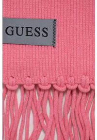 Guess szalik z domieszką wełny kolor różowy gładki. Kolor: różowy. Materiał: wełna. Wzór: gładki #2