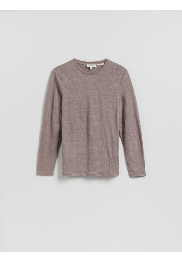 Reserved - Lniany longsleeve - brązowy. Kolor: brązowy. Materiał: len. Długość rękawa: długi rękaw