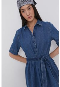 JDY - Jacqueline de Yong Sukienka jeansowa mini rozkloszowana. Kolor: niebieski. Materiał: jeans. Długość rękawa: krótki rękaw. Typ sukienki: rozkloszowane. Długość: mini #3