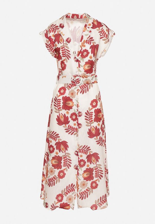 Born2be - Bordowa Sukienka z Wiskozą o Koszulowym Kroju z Paskiem z Klamrą Nitasiela. Okazja: na co dzień. Typ kołnierza: dekolt w kształcie V. Kolor: czerwony. Materiał: wiskoza. Długość rękawa: krótki rękaw. Typ sukienki: koszulowe. Styl: casual, klasyczny