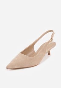 Renee - Ciemnobeżowe Sandały Slingback na Szpilce Kaczuszce Vetilia. Okazja: na co dzień. Zapięcie: sprzączka. Kolor: beżowy. Materiał: jeans. Sezon: wiosna. Obcas: na szpilce. Styl: casual, elegancki, klasyczny #7