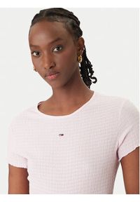 Tommy Jeans T-Shirt Smock Seersucker DW0DW22219 Różowy Slim Fit. Kolor: różowy. Materiał: syntetyk #2