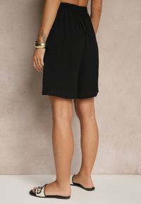 Renee - Czarne Szorty z Bawełną High Waist Ozdobione Sznurkiem Talanisse. Okazja: na spacer, na co dzień. Stan: podwyższony. Kolor: czarny. Materiał: bawełna. Wzór: aplikacja. Styl: klasyczny, elegancki, casual