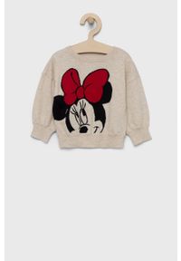 GAP sweter bawełniany dziecięcy x Disney kolor beżowy lekki. Kolor: beżowy. Materiał: bawełna. Wzór: motyw z bajki