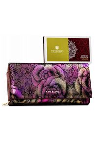 Portfel skórzany Peterson [DH] PTN 42100-MD fioletowy. Kolor: fioletowy. Materiał: skóra. Wzór: kwiaty, gładki