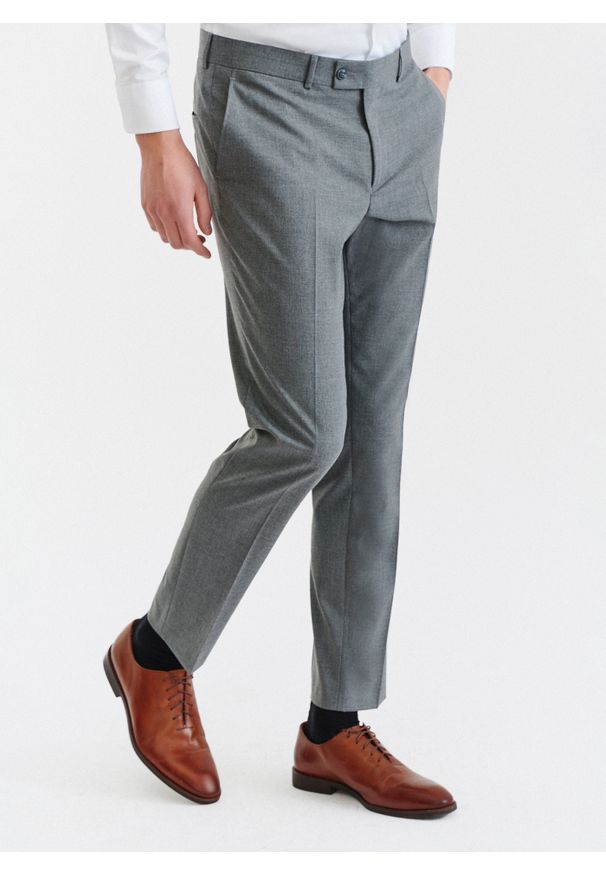 Pako Lorente - PAKO LORENTE – Szare gładkie spodnie garniturowe. Kolor: szary. Materiał: poliester, elastan, wiskoza. Wzór: gładki