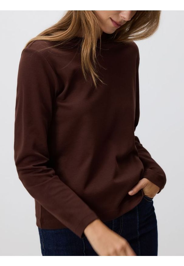 Reserved - Longsleeve z merceryzowanej bawełny - ciemnobrązowy. Kolor: brązowy. Materiał: bawełna. Długość rękawa: długi rękaw