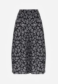 Renee - Czarne Bawełniane Spodnie z Szerokimi Nogawkami 7/8 i Gumką w Pasie Elenthe. Kolor: czarny. Materiał: bawełna. Wzór: aplikacja #7