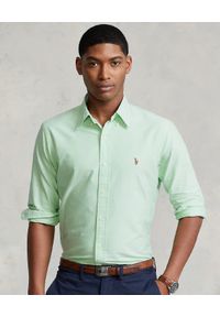 Ralph Lauren - RALPH LAUREN - Bawełniana koszula z logo Custom Fit. Typ kołnierza: polo. Kolor: zielony. Materiał: bawełna. Długość rękawa: długi rękaw. Długość: długie. Wzór: haft