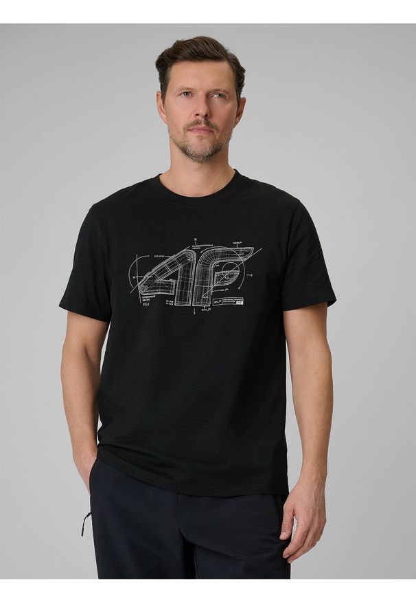 4f - 4F T-shirt regular z nadrukiem męski - czarny XL. Okazja: na co dzień. Kolor: czarny. Materiał: dzianina, bawełna, materiał. Wzór: nadruk. Styl: casual