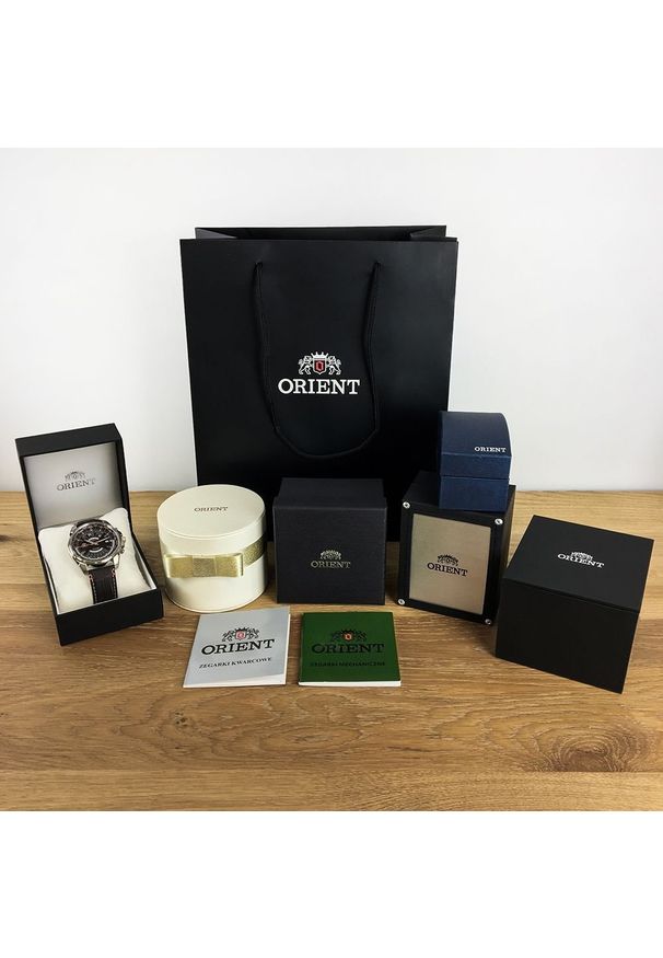 orient - Zegarek męski Orient RA-BA0008E3YB + UL00A011J0 brązowy. Kolor: brązowy