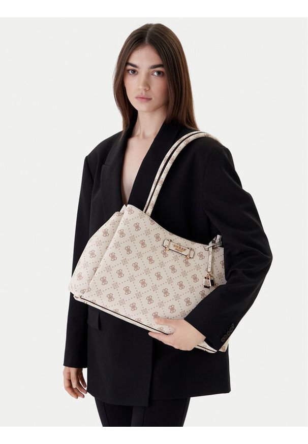 Guess Torebka Carrie Logo HWGP98 98220 Écru. Kolor: kremowy. Materiał: skórzane