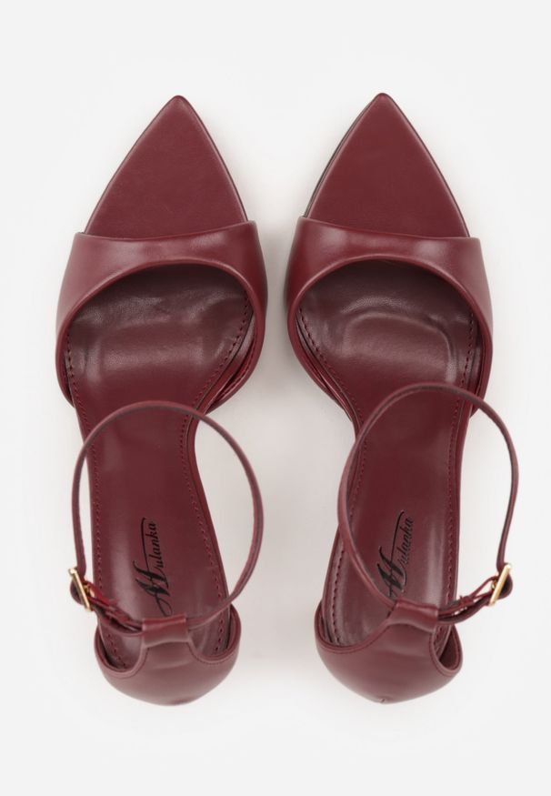 Renee - Bordowe Eleganckie Sandały w Szpic na Szpilce ze Sprzączką Murierah. Okazja: na co dzień, na imprezę. Zapięcie: sprzączka. Kolor: czerwony. Materiał: jeans. Obcas: na szpilce. Styl: elegancki