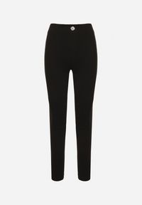 Born2be - Czarne Legginsy z Wiskozą z Wysokim Stanem Zdobione Guzikiem z Cyrkoniami Nalette. Okazja: na co dzień. Stan: podwyższony. Kolor: czarny. Materiał: wiskoza. Wzór: aplikacja. Styl: elegancki, casual #4