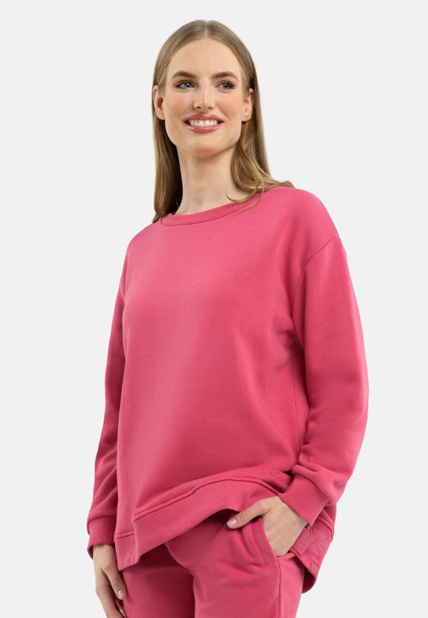 Volcano - Bluza oversize B-PAOLA. Typ kołnierza: bez kaptura. Kolor: różowy. Materiał: bawełna, materiał, skóra, poliester. Wzór: napisy