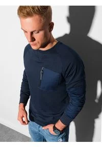 Ombre Clothing - Bluza męska bez kaptura B1151 - granatowa - XL. Typ kołnierza: bez kaptura. Kolor: niebieski. Materiał: bawełna, tkanina, poliester, materiał, jeans, dzianina #3