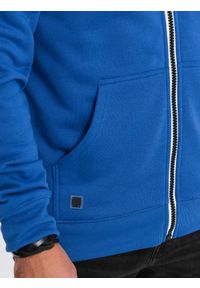 Ombre Clothing - Bluza męska rozpinana z kapturem BASIC - niebieska V9 OM-SSBZ-0118 - XXL. Typ kołnierza: kaptur. Kolor: niebieski. Materiał: bawełna, poliester #7