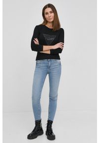 Guess Sweter damski kolor czarny. Kolor: czarny. Materiał: materiał, wiskoza, dzianina. Długość rękawa: długi rękaw. Długość: długie. Wzór: aplikacja #2