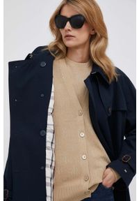 TOMMY HILFIGER - Tommy Hilfiger płaszcz damski kolor granatowy przejściowy dwurzędowy. Kolor: niebieski. Materiał: bawełna. Długość rękawa: raglanowy rękaw #4