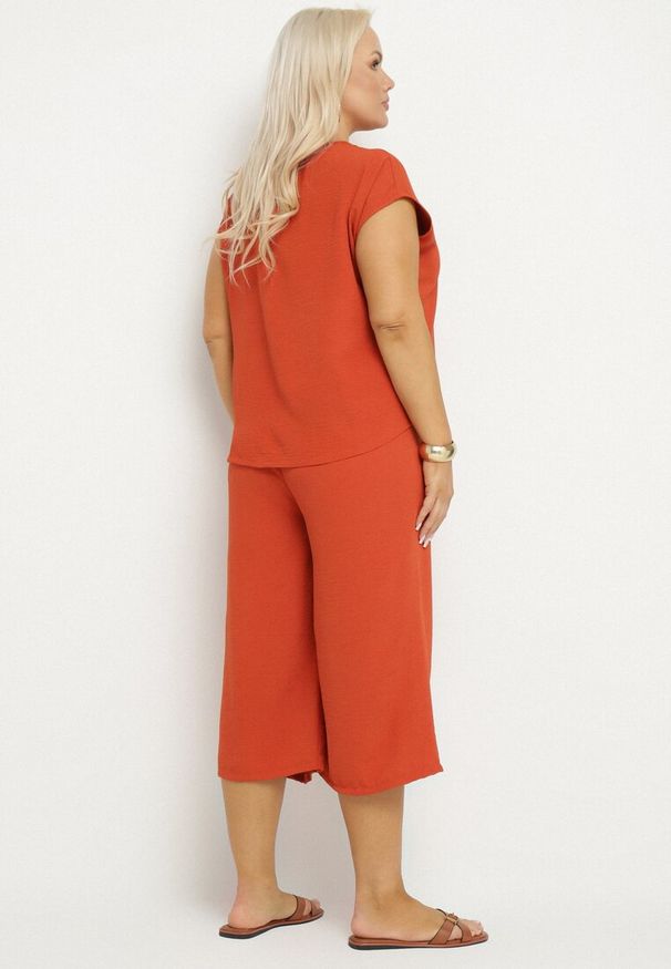 Born2be - Pomarańczowy Komplet Bluzka i Szerokie Spodnie Jenoretia. Kolor: pomarańczowy