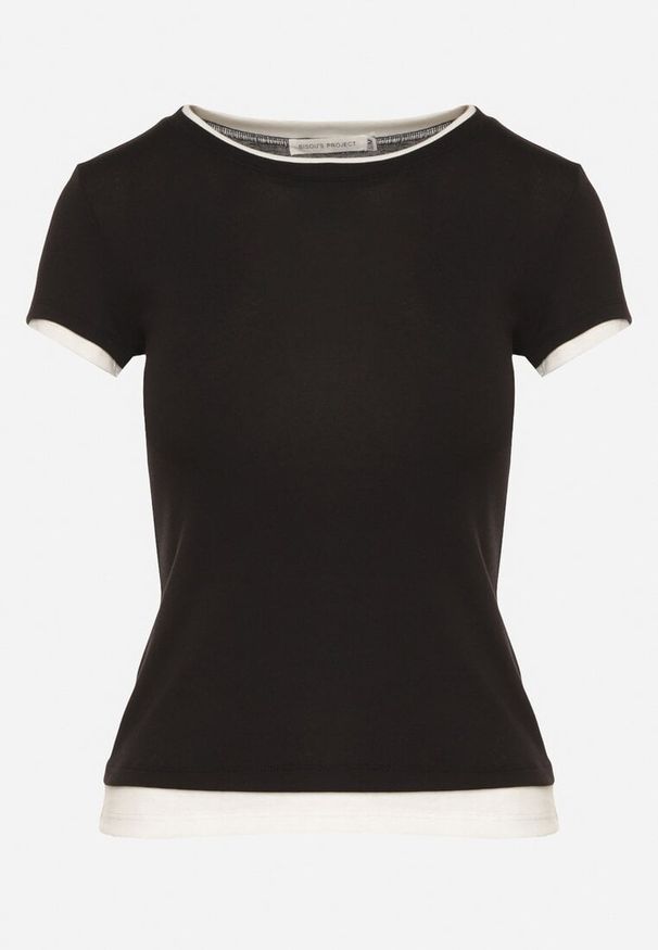 Born2be - Czarny T-shirt z Lnem o Dopasowanym Kroju Salionaria. Okazja: na co dzień. Kolor: czarny. Materiał: len. Styl: casual, klasyczny