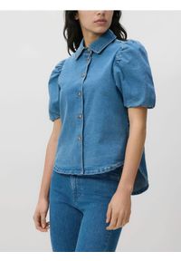 Reserved - Jeansowa koszula z bufiastymi rękawami - niebieski. Kolor: niebieski. Materiał: jeans #1
